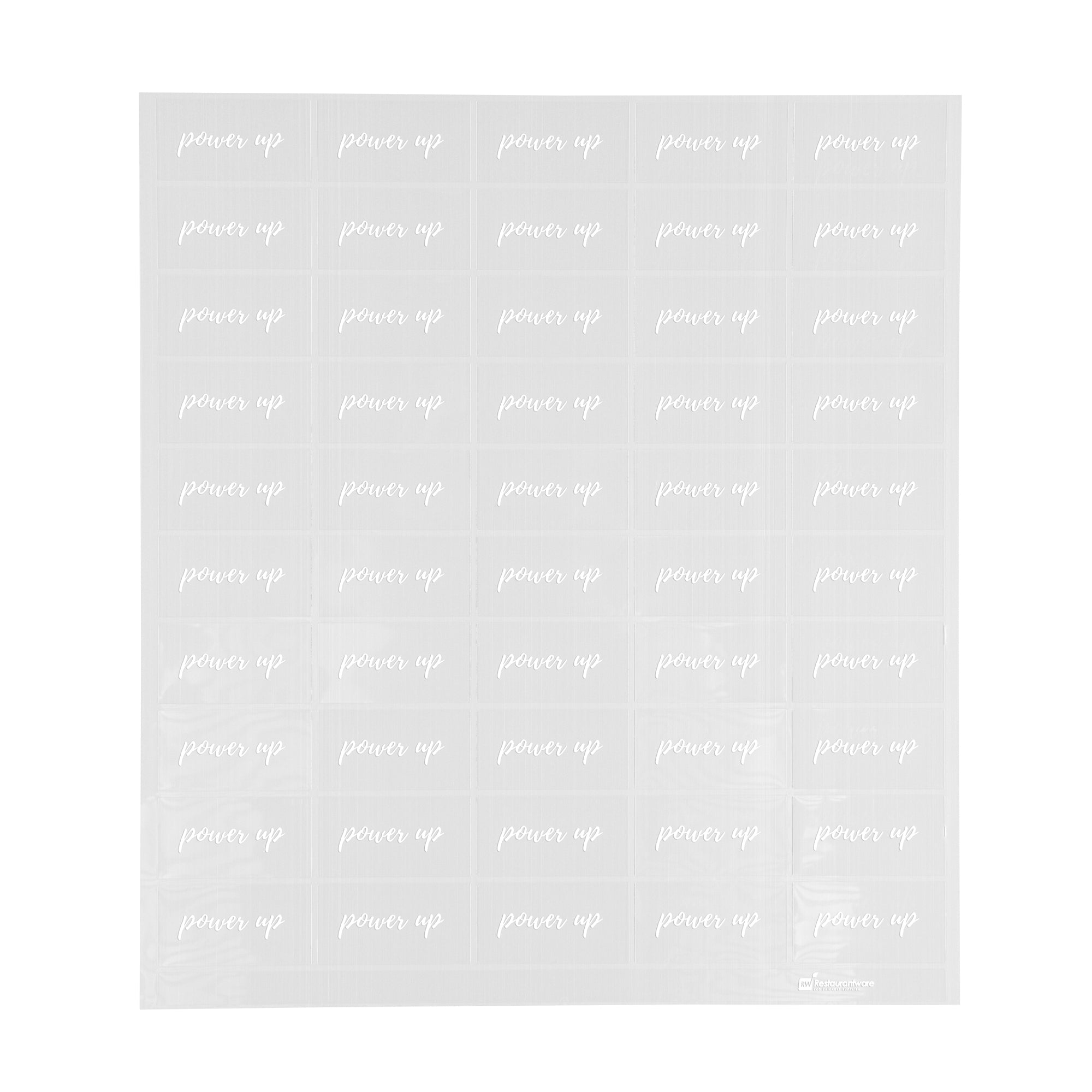 Label Tek Plastic Power Up Label - Clear with White Font, Water-Resistant - 2" x 1" - 100 count box