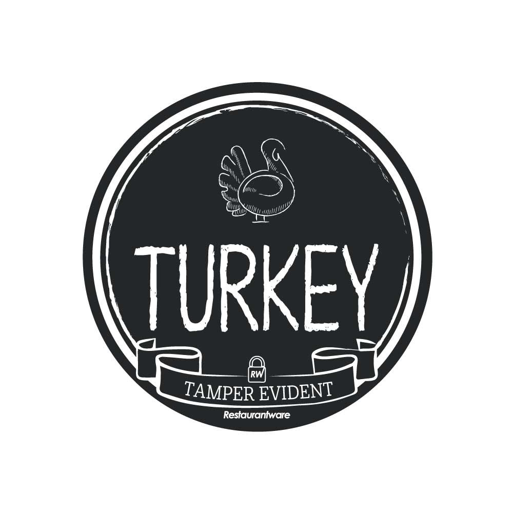 Label Tek Plastic Turkey Label - Black with White Font, Tamper-Evident - 2" x 2" - 500 count box