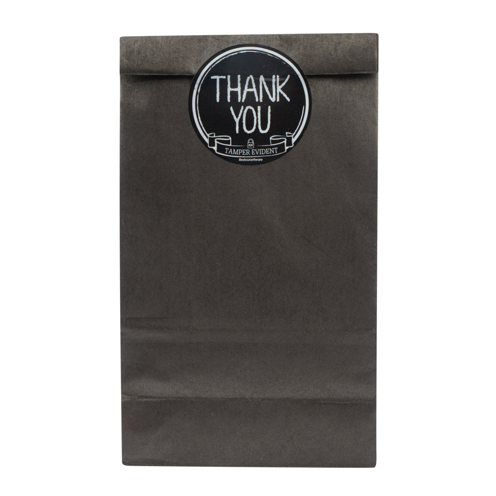 Label Tek Plastic Thank You Label - Black with White Font, Tamper-Evident - 2" x 2" - 500 count box