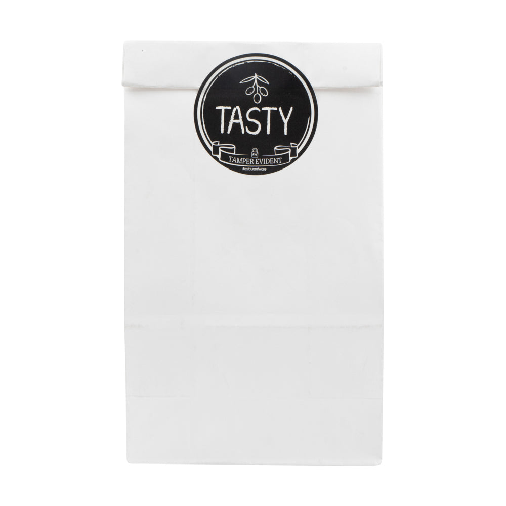 Label Tek Plastic Tasty Label - Black with White Font, Tamper-Evident - 2" x 2" - 500 count box