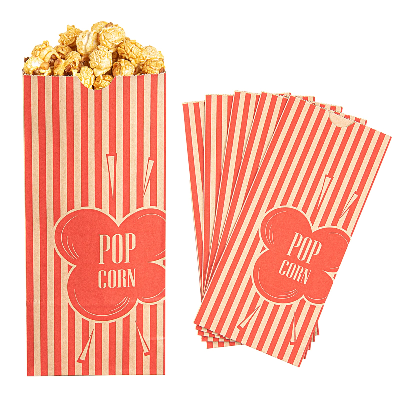 Bag Tek 2 oz Red and Kraft Paper Popcorn Bag - 5 1/4" x 3" x 10" - 100 count box