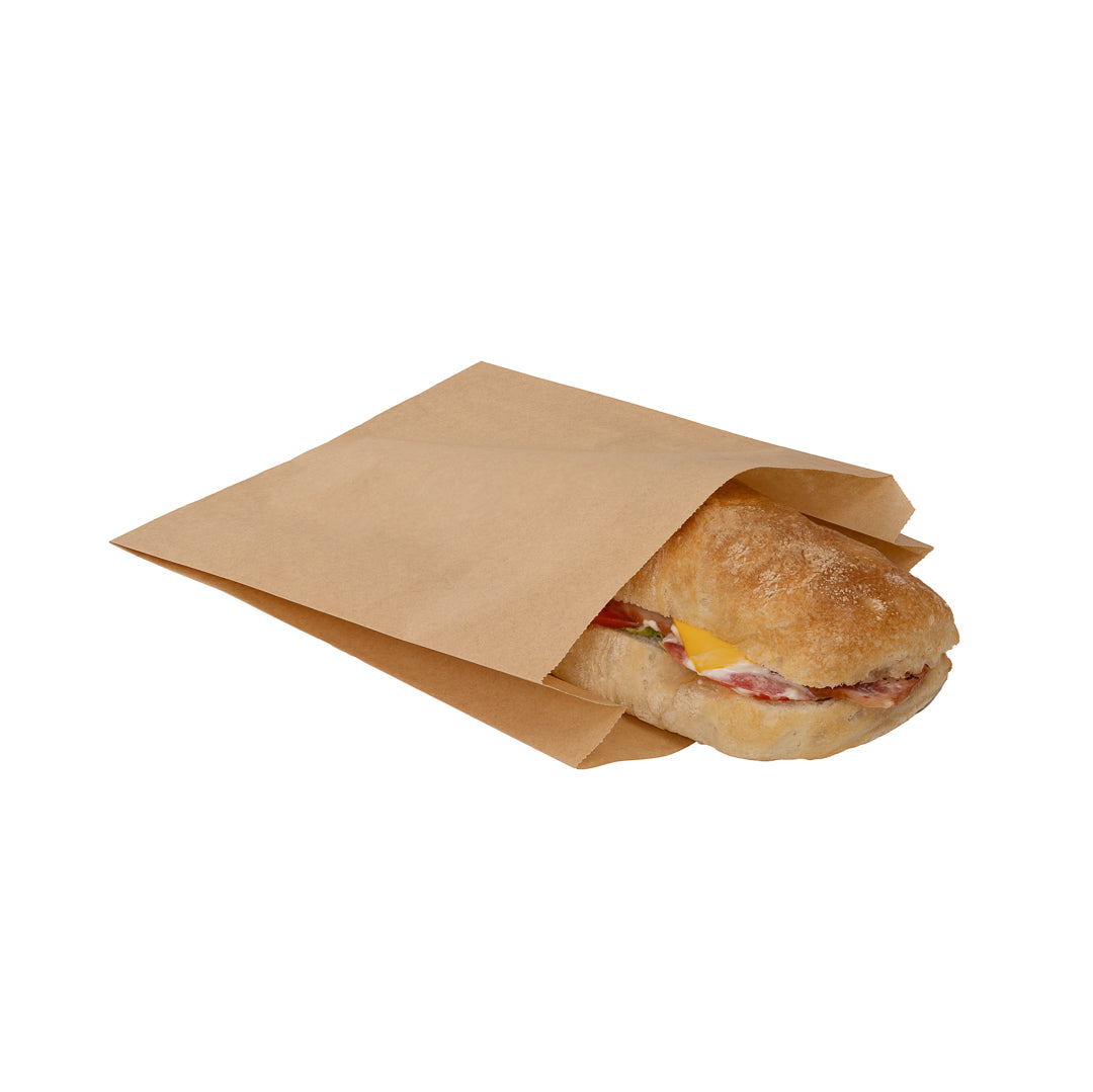 Bag Tek Kraft Paper Sandwich / Snack Bag - Silicone-Coated - 7" x 2" x 9" - 100 count box