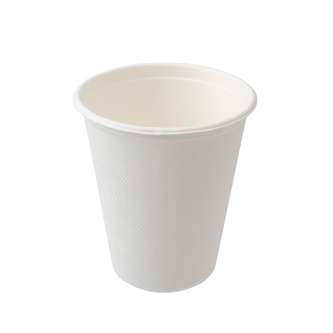 Pulp Tek 8 oz Round White Sugarcane / Bagasse Cup - 3 1/4" x 3 1/4" x 3 1/2" - 100 count box