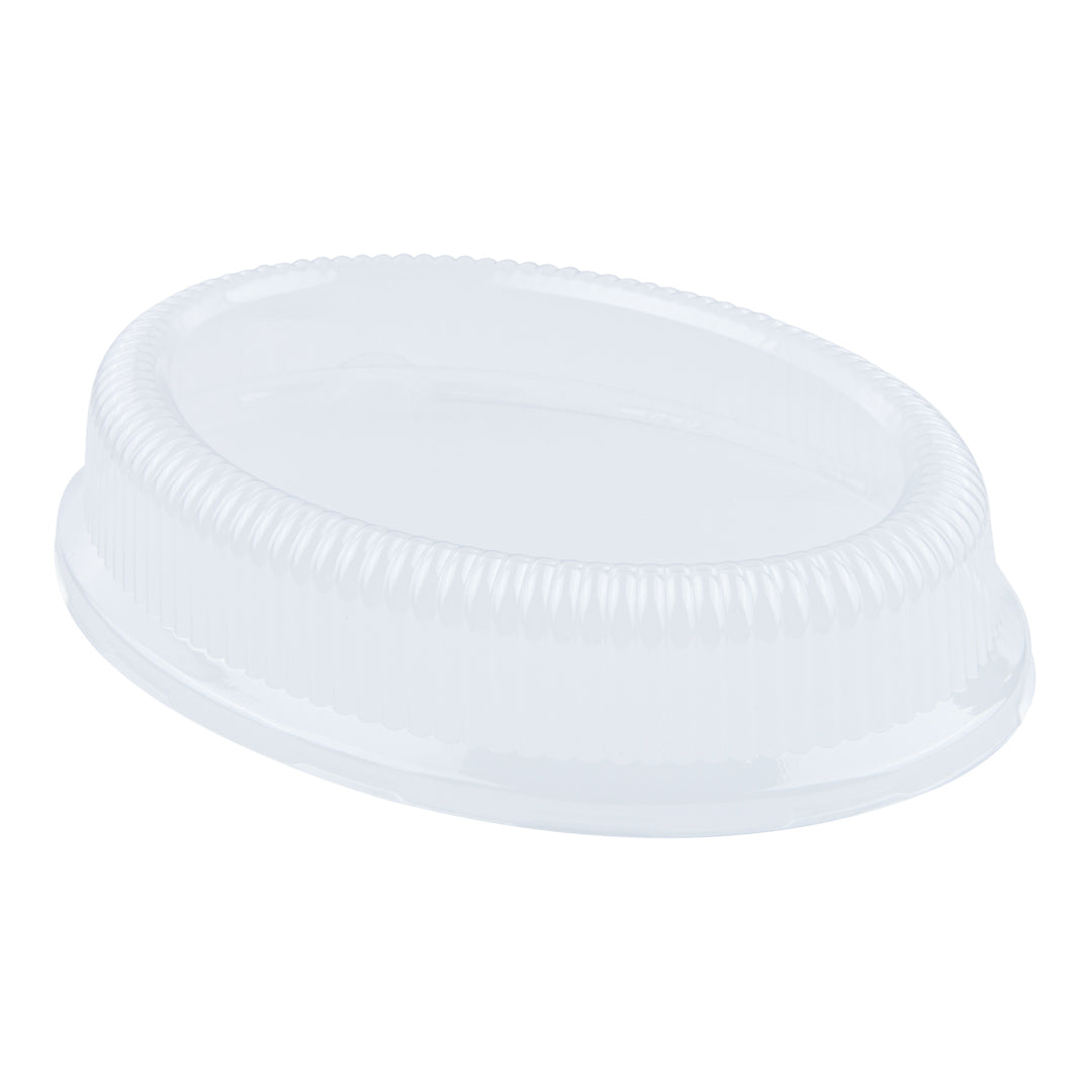 Pulp Safe Oval Clear Plastic Ripple Dome Lid - Fits Sugarcane / Bagasse Plate - 100 count box