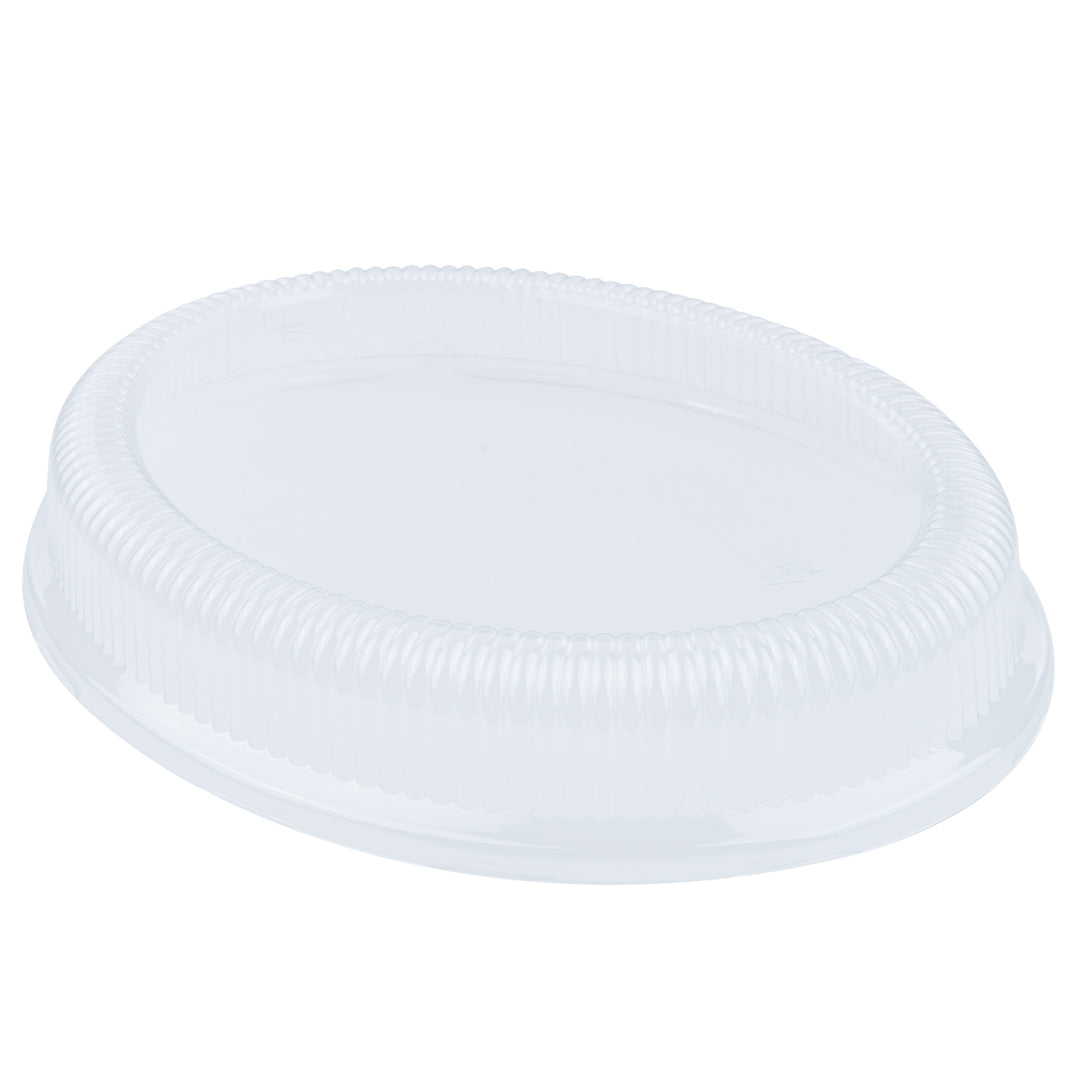 Pulp Safe Oval Clear Plastic Ripple Dome Lid - Fits Sugarcane / Bagasse Large Plate - 100 count box