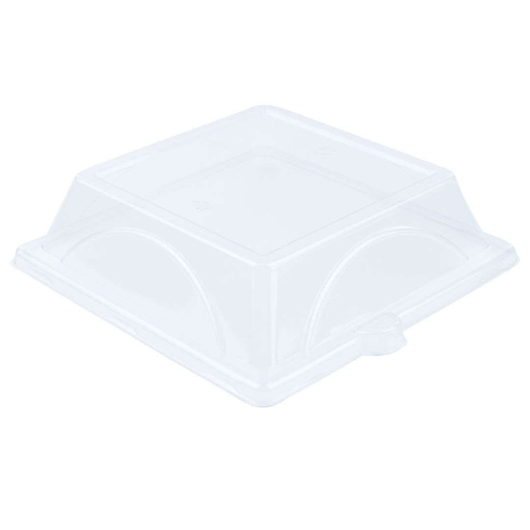 Pulp Safe Square Clear Plastic Dome Lid - Fits Sugarcane / Bagasse Medium Plate - 100 count box