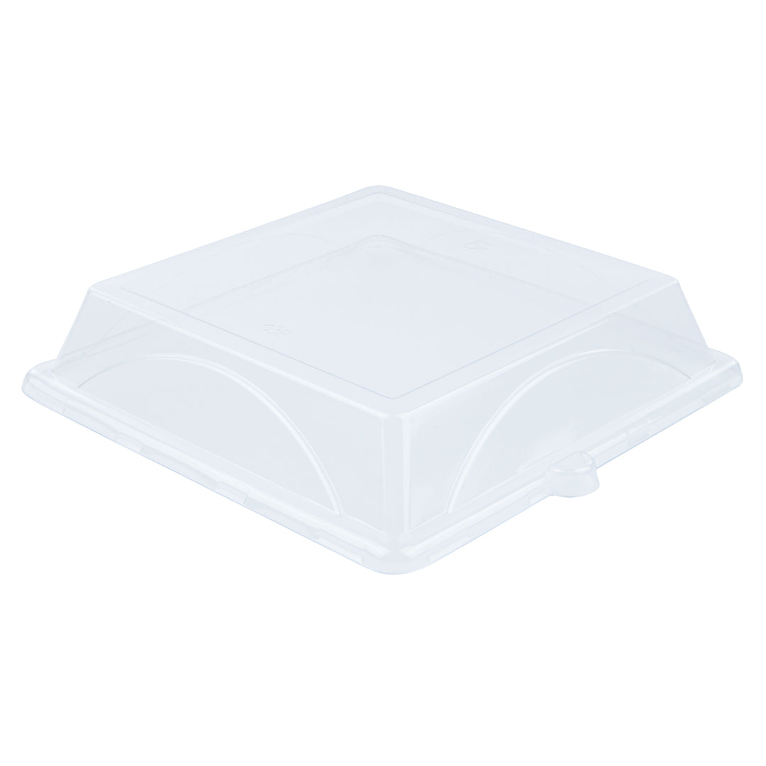 Pulp Safe Square Clear Plastic Dome Lid - Fits Sugarcane / Bagasse Large Plate - 100 count box