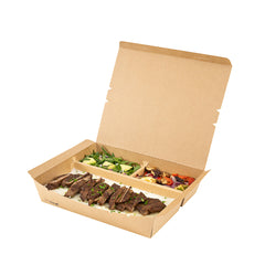 Bio Tek 78 oz Rectangle Kraft Paper Bento Box - 3-Compartment - 11