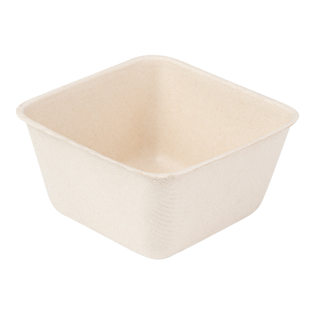 Pulp Tek 9 oz Square Natural Sugarcane / Bagasse Bowl - 3 3/4" x 3 3/4" x 2" - 100 count box