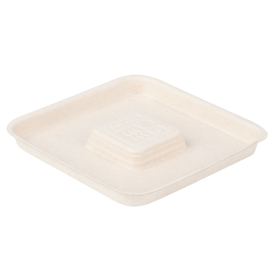 Pulp Tek Square Natural Sugarcane / Bagasse Flat Lid - Fits 9 oz Bowl - 100 count box