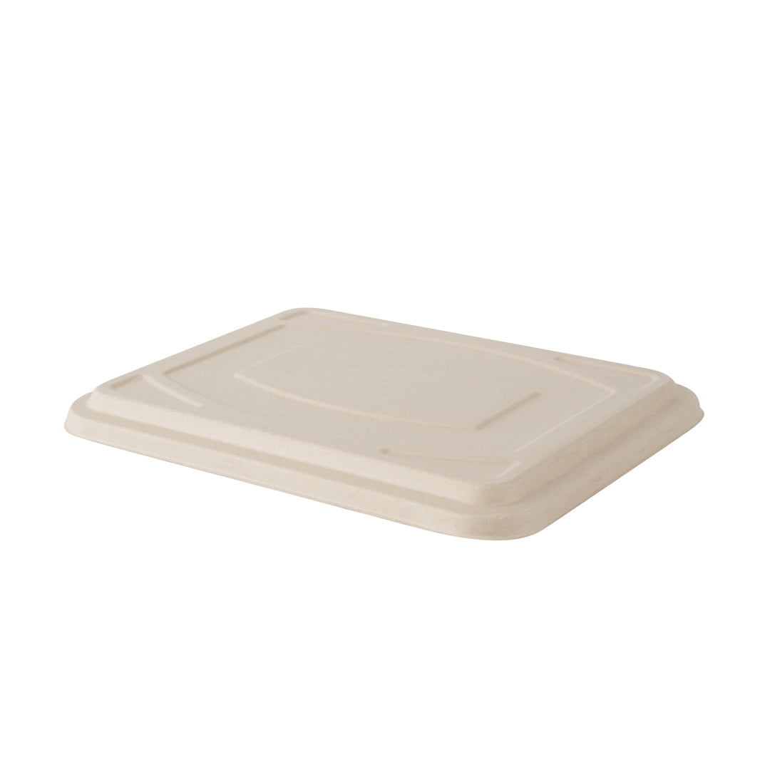 Pulp Tek Rectangle Natural Bagasse Flat Lid - Fits To Go Trays - 100 count box