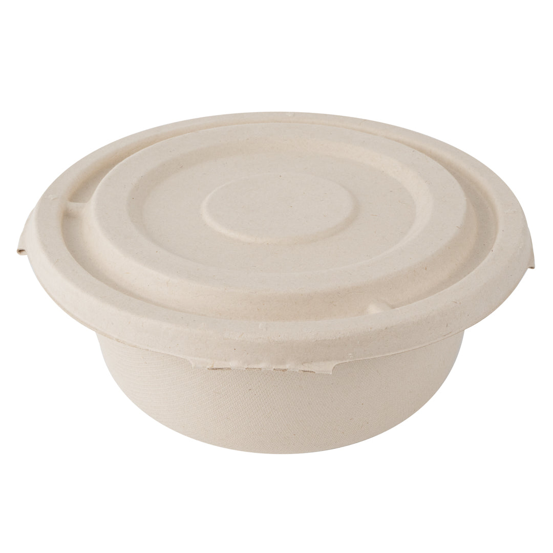 Pulp Tek Round Natural Sugarcane / Bagasse Flat Lid - Fits To Go Bowl - 100 count box