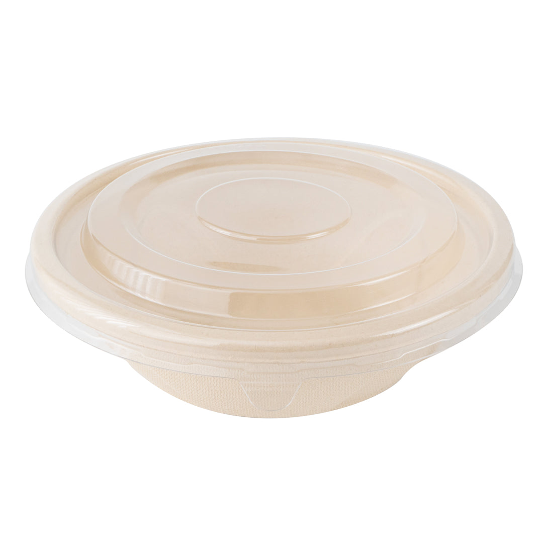 Pulp Tek Round Clear Plastic Flat Lid - Fits Bagasse To Go Bowl - 100 count box