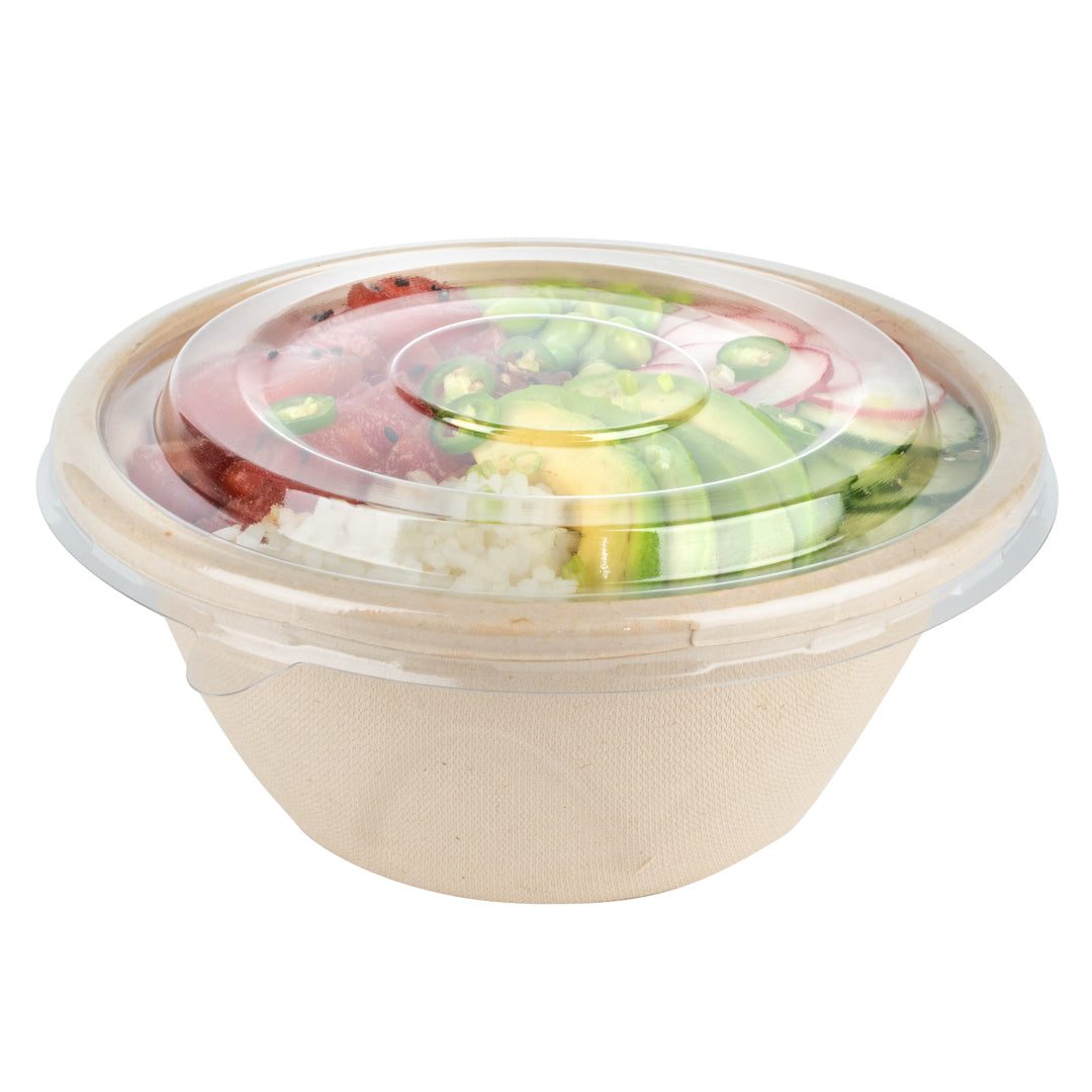 Pulp Tek Round Clear Plastic Flat Lid - Fits Bagasse To Go Bowl - 100 count box