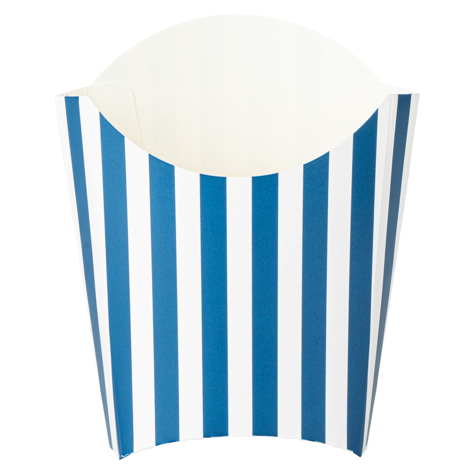 Bio Tek 2 oz Blue and White Stripe Paper Fry Cup / Snack Container - 4" x 2 3/4" x 3 1/2" - 100 count box