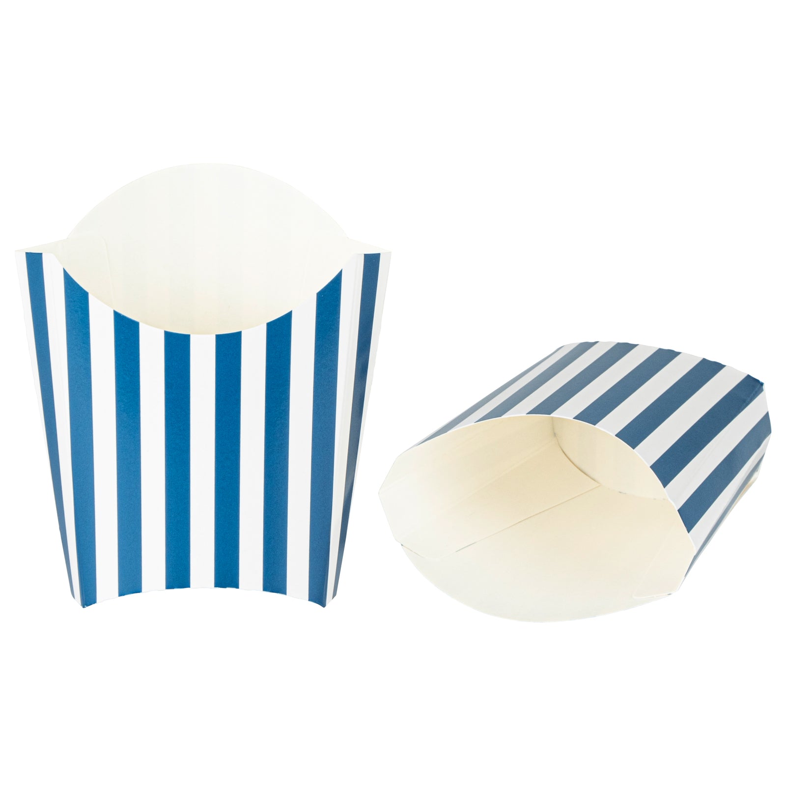 Bio Tek 2 oz Blue and White Stripe Paper Fry Cup / Snack Container - 4" x 2 3/4" x 3 1/2" - 100 count box