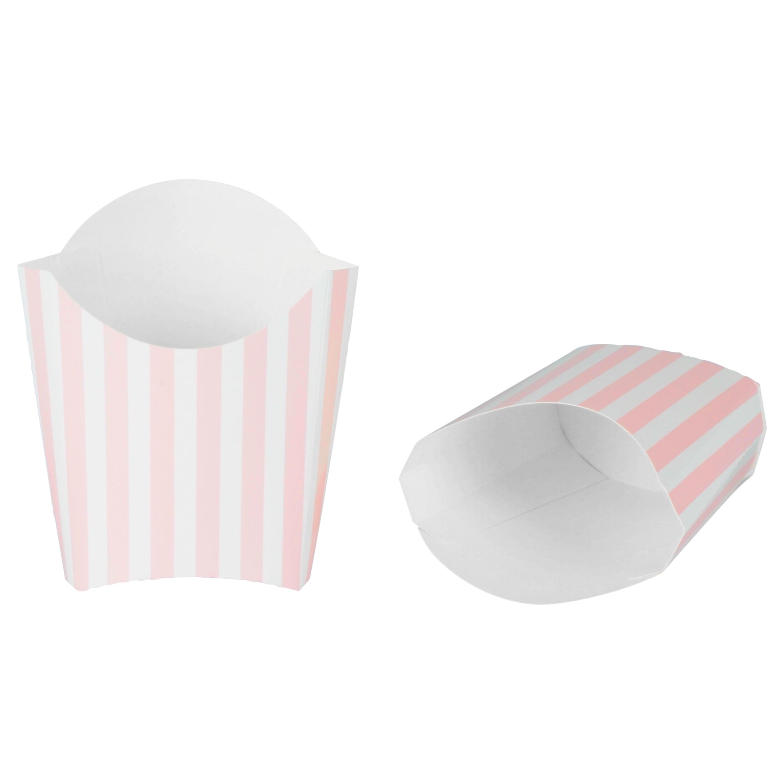 Bio Tek 2 oz Pink and White Stripe Paper Fry Cup / Snack Container - 4" x 2 3/4" x 3 1/2" - 100 count box