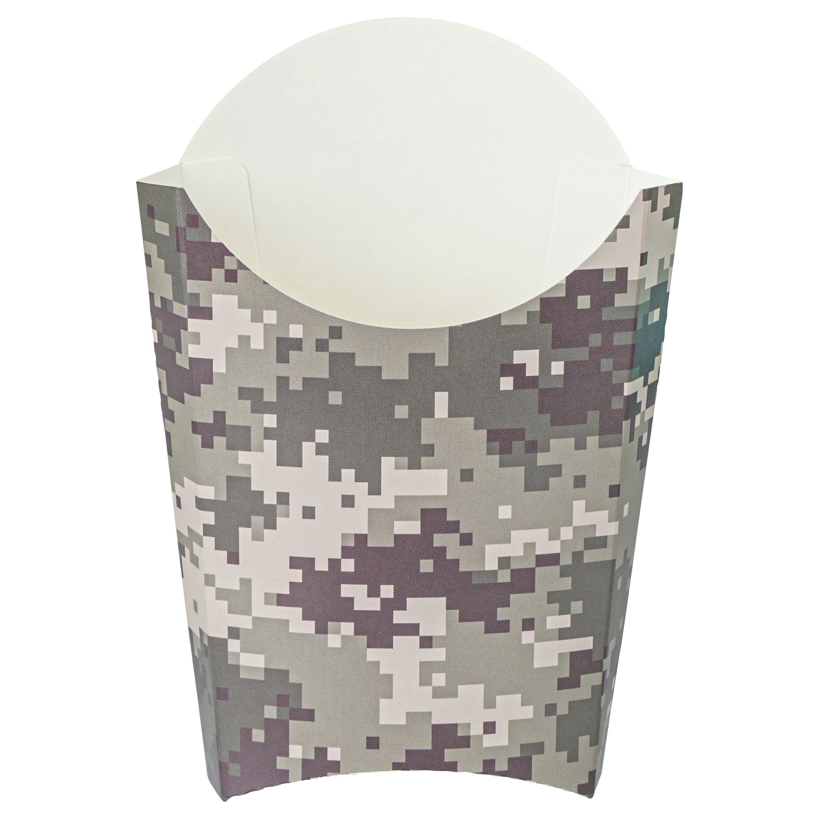 Bio Tek 4 oz Camouflage Paper Fry Cup / Snack Container - 4 3/4" x 3 1/2" x 5" - 100 count box