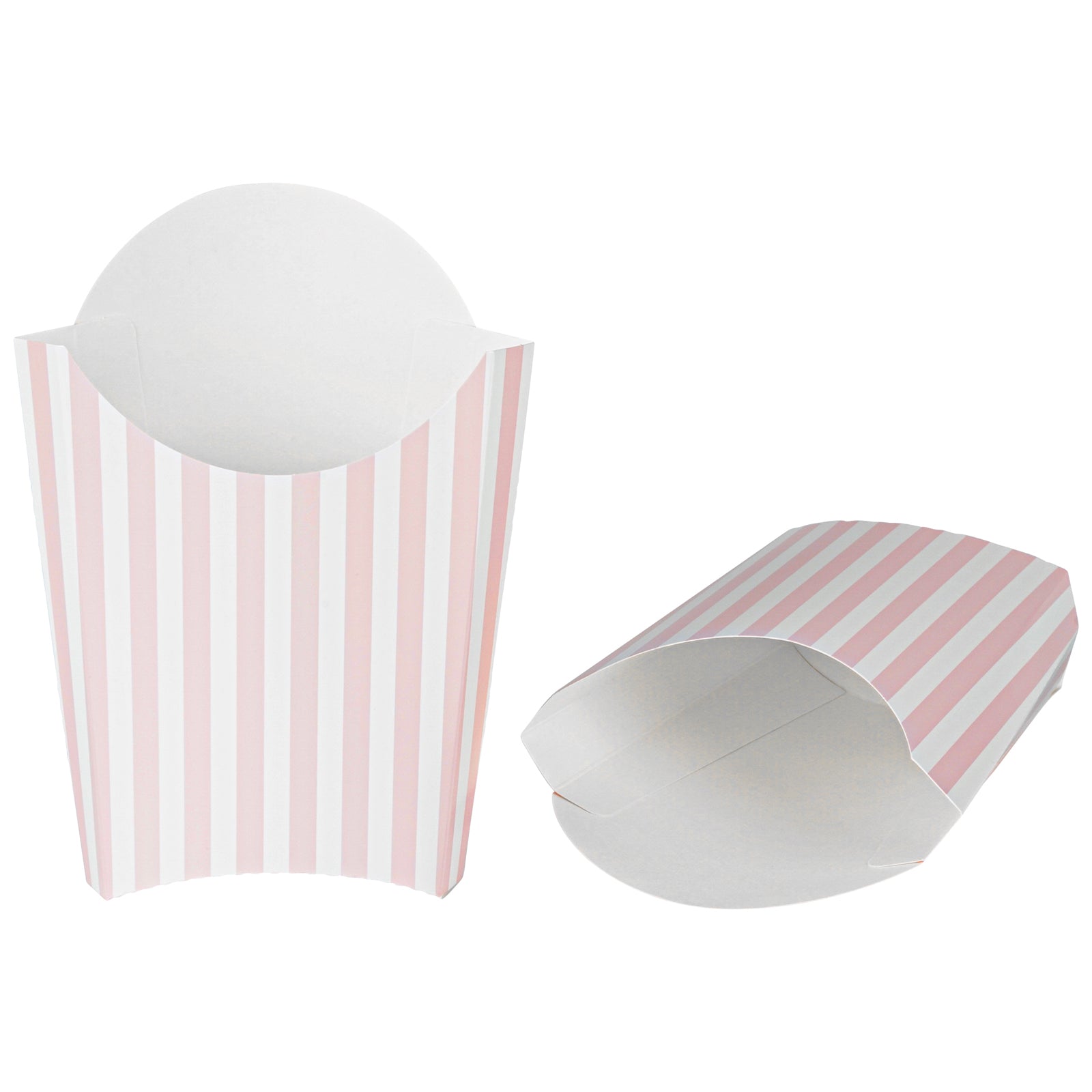 Bio Tek 4 oz Pink and White Stripe Paper Fry Cup / Snack Container - 4 3/4" x 3 1/2" x 5" - 100 count box