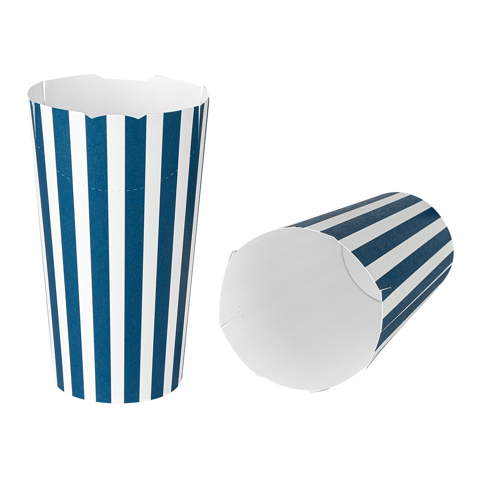 Bio Tek 20 oz Round Blue and White Stripe Paper To Go Fry Cup - 3 1/4" x 3 1/4" x 5" - 100 count box