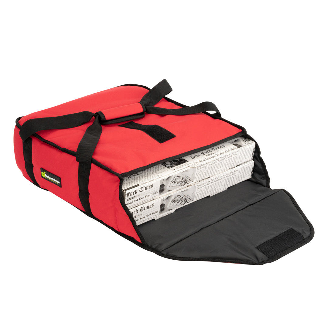 Delivery Tek Red Pizza Bag - Holds 2-16" or 3-14", Insulated - 16 1/2" x 18" x 6 1/2" - 1 count box