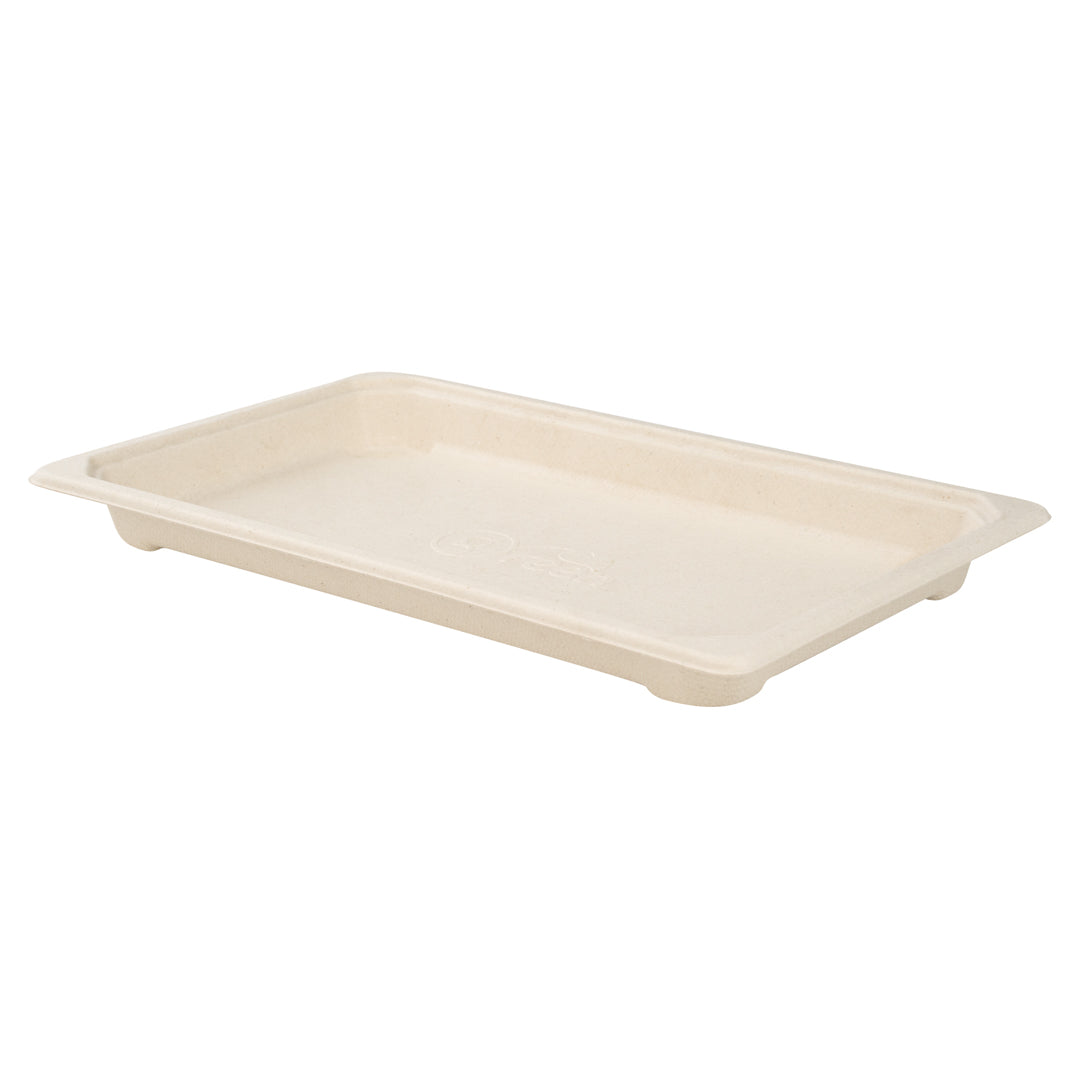 Pulp Tek Rectangle Natural Sugarcane / Bagasse Large Sushi Tray - 8 1/2" x 5 1/4" x 3/4" - 100 count box