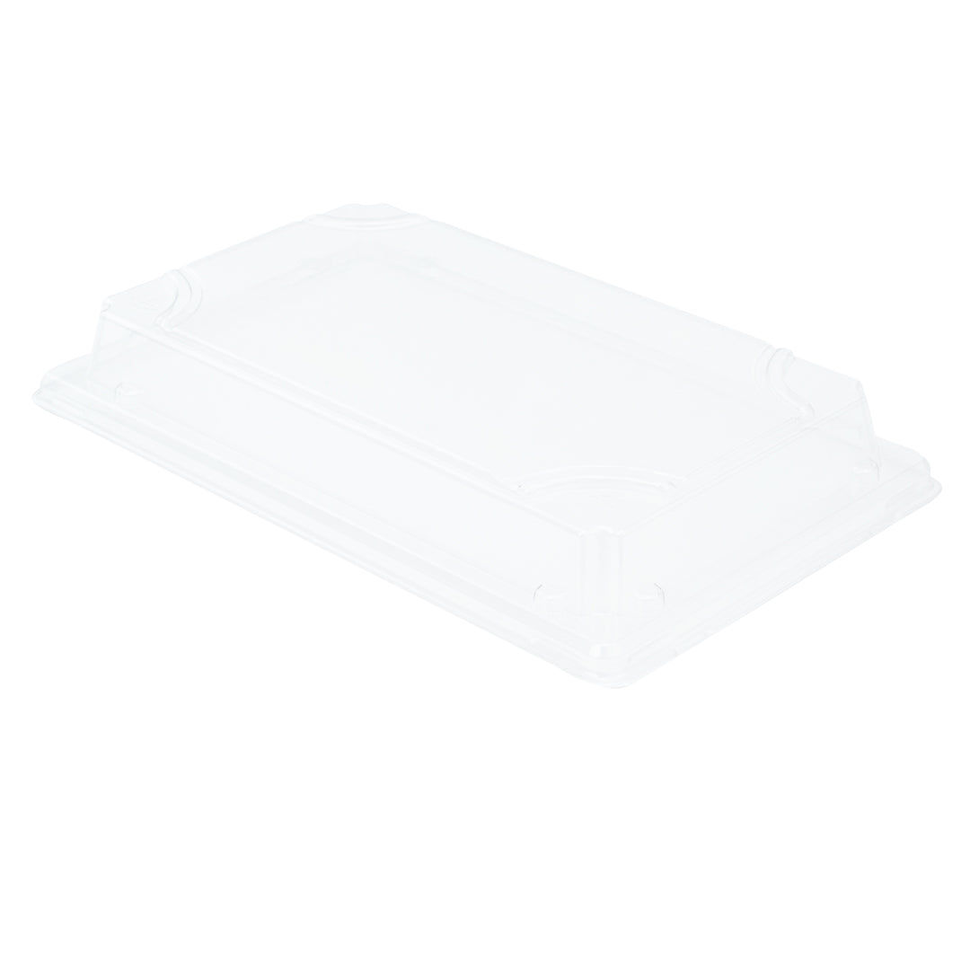 Pulp Tek Rectangle Clear Plastic Lid - Fits Large Sushi Tray - 8 1/2" x 5 1/2" x 1 1/4" - 100 count box