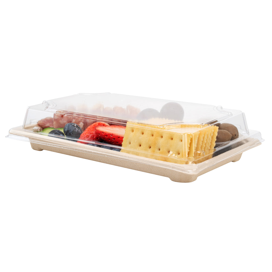 Pulp Tek Rectangle Clear Plastic Lid - Fits Large Sushi Tray - 8 1/2" x 5 1/2" x 1 1/4" - 100 count box