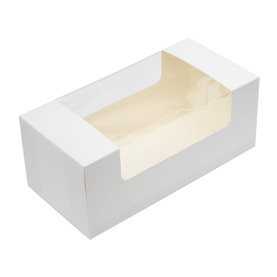 Pastry Tek White Paper Pastry / Cake Box - with Window - 9 3/4" x 4 3/4" x 4" - 100 count box