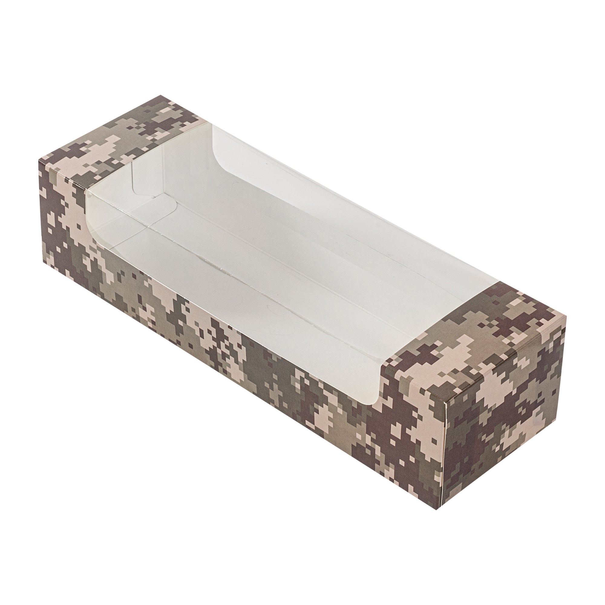 Pastry Tek Camouflage Paper Pastry / Cake Box - with Window - 9 3/4" x 3 1/4" x 2 1/4" - 100 count box