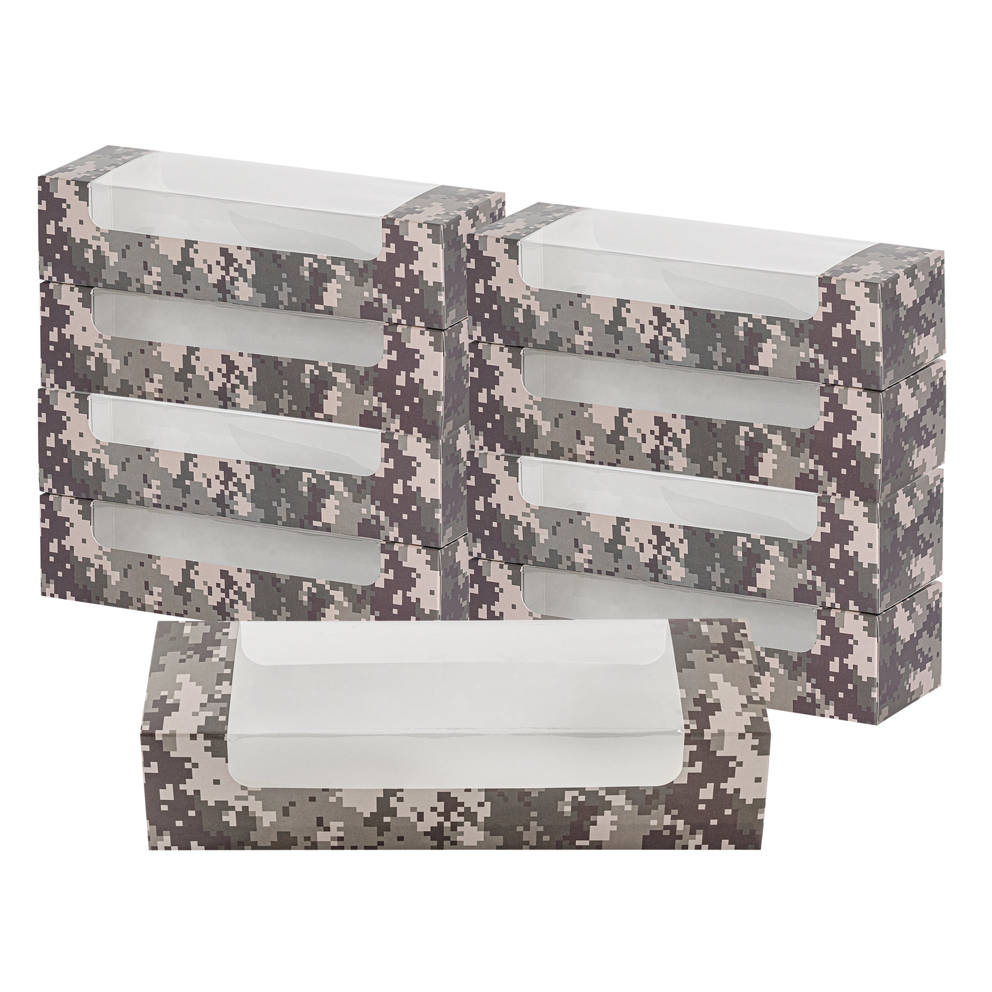 Pastry Tek Camouflage Paper Pastry / Cake Box - with Window - 9 3/4" x 3 1/4" x 2 1/4" - 100 count box