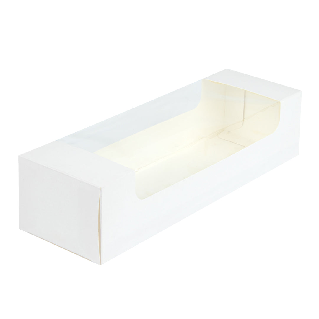 Pastry Tek White Paper Pastry / Cake Box - with Window - 9 3/4" x 3 1/4" x 2 1/4" - 100 count box