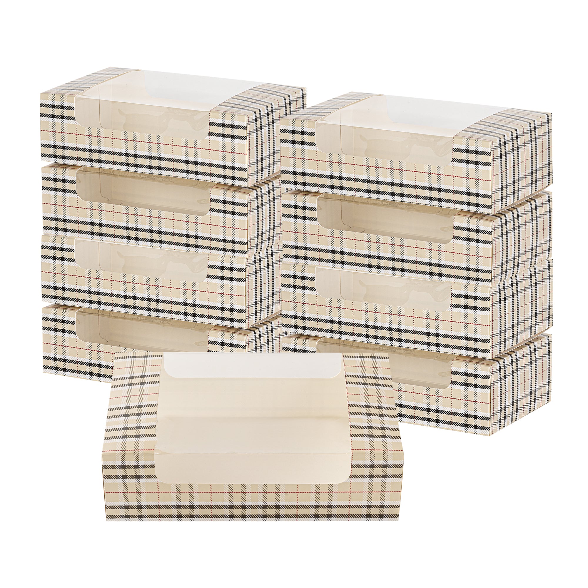 Pastry Tek Plaid Paper Pastry / Cake Box - with Window - 7 3/4" x 4 3/4" x 2 1/4" - 100 count box