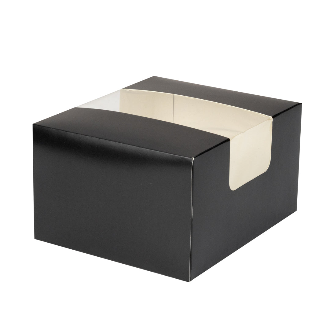 Pastry Tek Black Paper Pastry / Cake Box - with Window - 7" x 6" x 4" - 100 count box