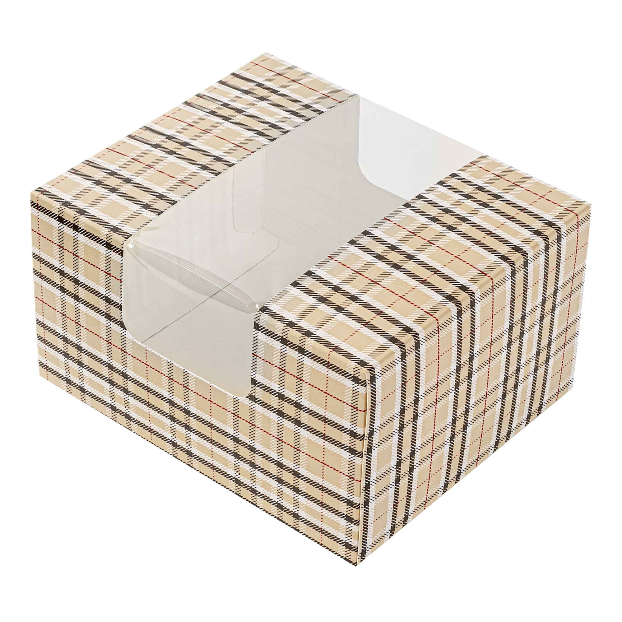 Pastry Tek Plaid Paper Pastry / Cake Box - with Window - 7" x 6" x 4" - 100 count box