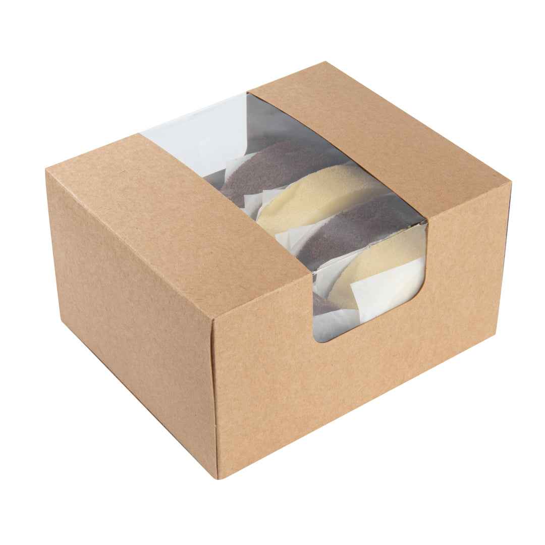 Pastry Tek Kraft Paper Pastry / Cake Box - with Window - 7" x 6" x 4" - 100 count box