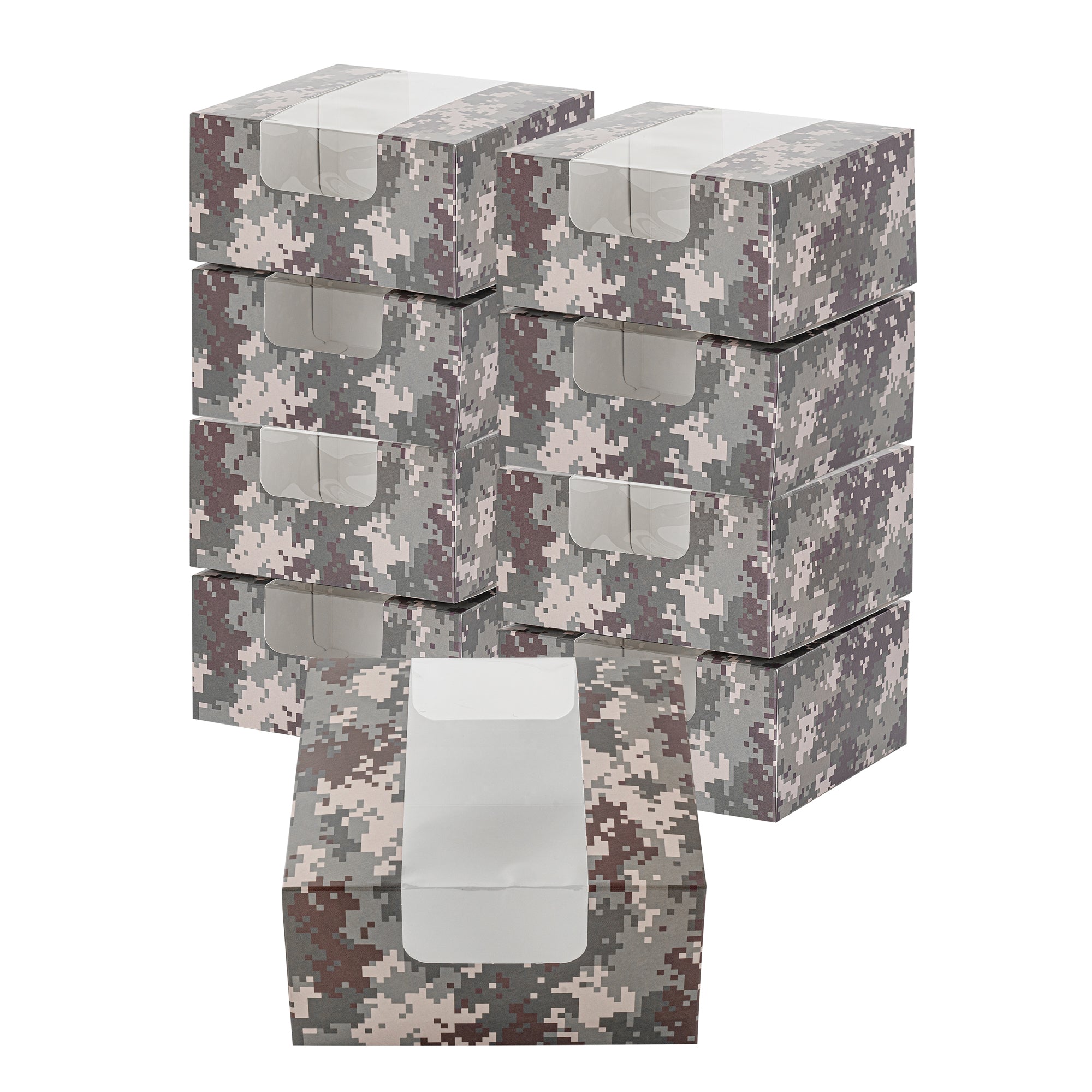 Pastry Tek Camouflage Paper Pastry / Cake Box - with Window - 6 1/4" x 6 1/4" x 3 1/4" - 100 count box