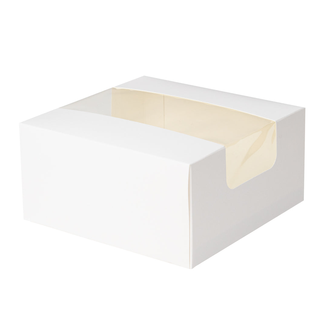 Pastry Tek White Paper Pastry / Cake Box - with Window - 6 1/4" x 6 1/4" x 3 1/4" - 100 count box