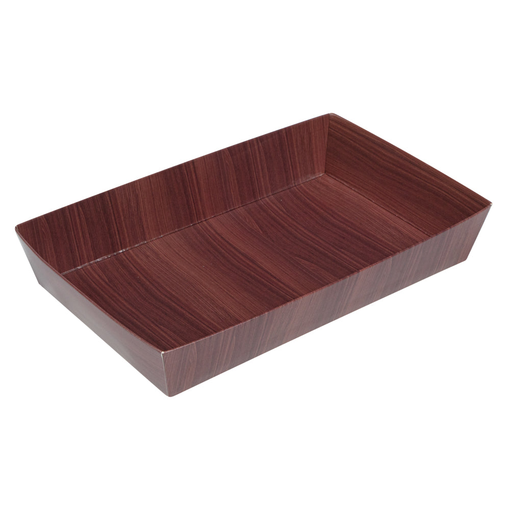 Matsuri Vision Rectangle Wood Grain Paper Medium Sushi Tray - 8" x 5" x 1 1/2" - 100 count box