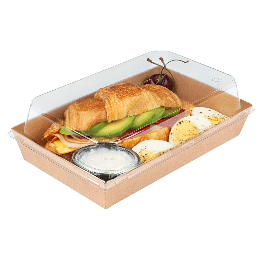 Matsuri Vision Rectangle Kraft Paper Medium Sushi Tray - 8" x 5" x 1 1/2" - 100 count box