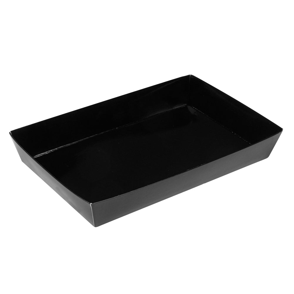 Matsuri Vision Rectangle Black Paper Large Sushi Tray - 9" x 6" x 1 1/2" - 100 count box