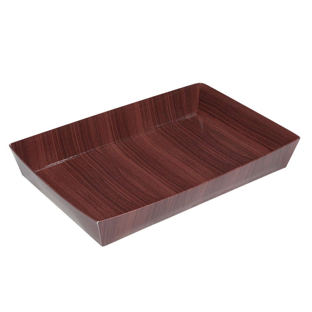 Matsuri Vision Rectangle Wood Grain Paper Large Sushi Tray - 9" x 6" x 1 1/2" - 100 count box