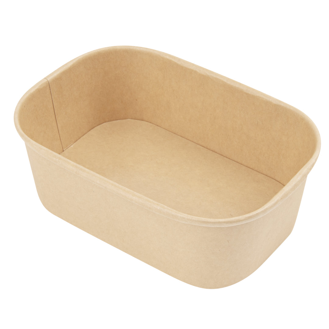 Bio Tek 25 oz Oval Kraft Paper Serving Container - 6 3/4" x 4 1/2" x 2 1/4" - 100 count box