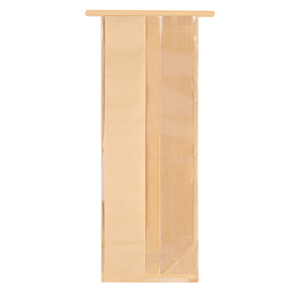 Bag Tek Kraft Paper Bakery Tin Tie Bag - with Window - 4 3/4" x 3 1/2" x 12 1/2" - 100 count box