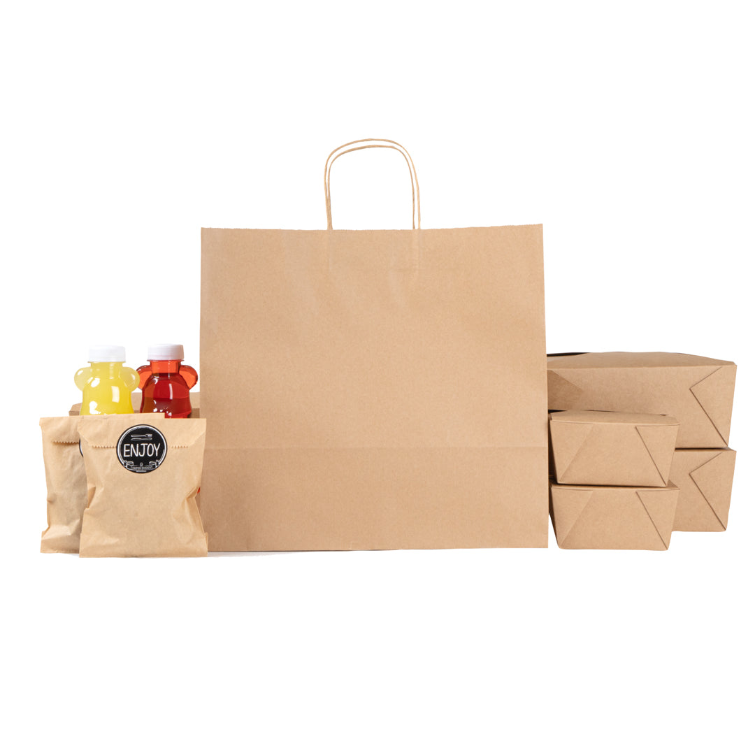 Saving Nature Kraft Paper Retail Bag - with Handles - 14 1/4" x 8 1/4" x 13 1/4" - 100 count box