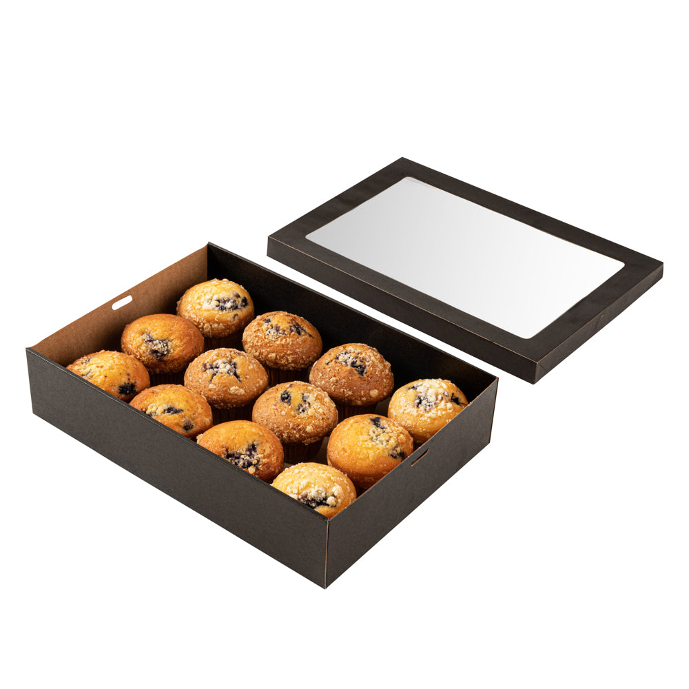 Cater Tek Rectangle Black Paper Catering Box - with Window Lid - 14 1/4" x 10" x 3 1/4" - 100 count box