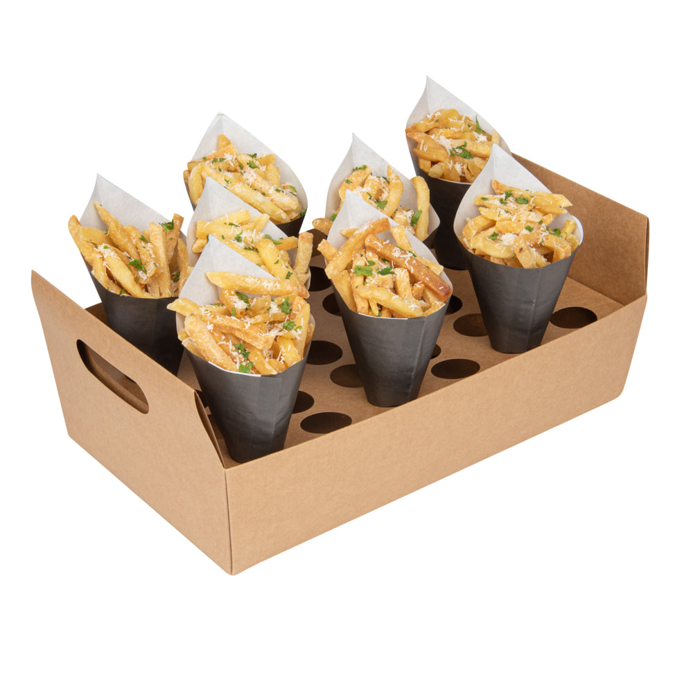 Cone Tek Kraft Paper Cone Holder - with Handles, 30 slots - 14 1/4" x 8 1/4" x 6" - 10 count box