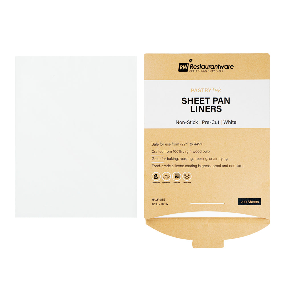 Pastry Tek White Parchment Paper Half Size Sheet Pan Liner - Silicone Coated - 12" x 16" - 1000 count box