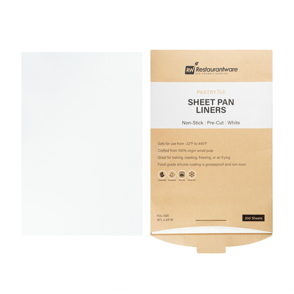 Pastry Tek White Parchment Paper Full Size Sheet Pan Liner - Silicone Coated, Compostable - 16" x 24" - 1000 count box