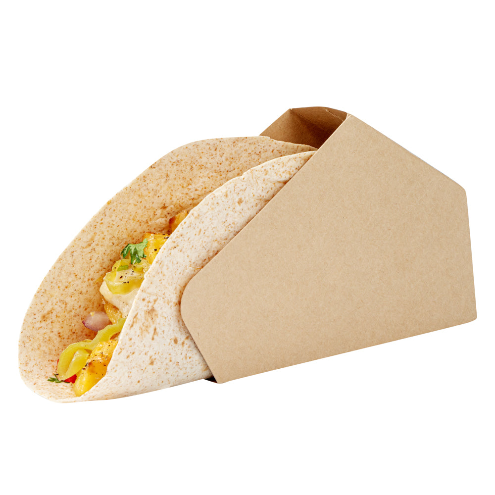 Bio Tek Kraft Paper Large Taco Holder - Greaseproof - 6 1/4" x 2" x 3 3/4" - 200 count box